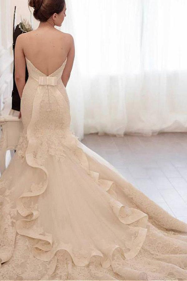 Tulle Mermaid Wedding Dress With Lace Appliques WD299 - Pgmdress