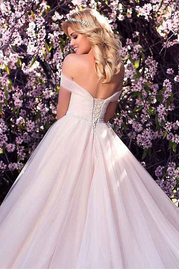Off The Shoulder A-line Princess Wedding Dress With Beading WD215 US10 / Custom Color Off The Shoulder A-line Princess Wedding Dress With Beading WD215 US10 / Custom Color