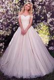 Tulle Off-the-shoulder Neckline A-line Wedding Dress With Beading WD215 - Pgmdress