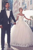 Tulle Off-the-shoulder Neckline Ball Gown Wedding Dress With Lace Appliques  WD298