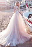 Tulle Scoop Neckline A-line Wedding Dress With Lace Appliques WD188 - Pgmdress