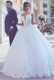 Tulle V-neck Neckline Ball Gown Wedding Dresses With Lace Appliques WD282