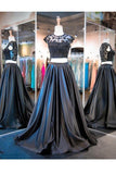 Two Piece A-line Black Cap Sleeve Prom Dresses Evening Dresses PG291 - Pgmdress