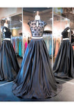 Two Piece A-line Black Cap Sleeve Prom Dresses Evening Dresses PG291 - Pgmdress