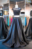 Robes de bal deux pièces A-ligne noires à manches courtes Robes de soirée PG291