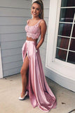 Two Piece A-line Lace Prom dresses Candy Pink Formal Dress PG952
