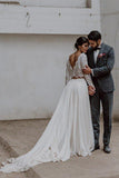 Two Piece Bateau Long Sleeves Chiffon Wedding Dress with Lace  WD372