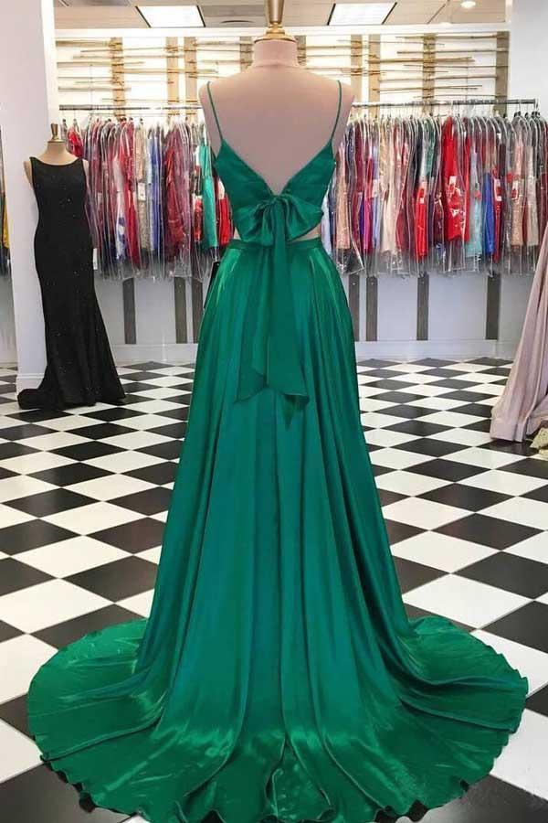 Two Piece Emerald Green Long Prom/Evening Dresses with Bow PG869 - Pgmdress