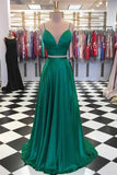 Two Piece Emerald Green Long Prom/Evening Dresses with Bow PG869