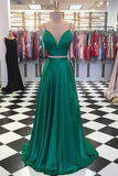 Robes de bal/soirée longues vert émeraude deux pièces avec nœud PG869 