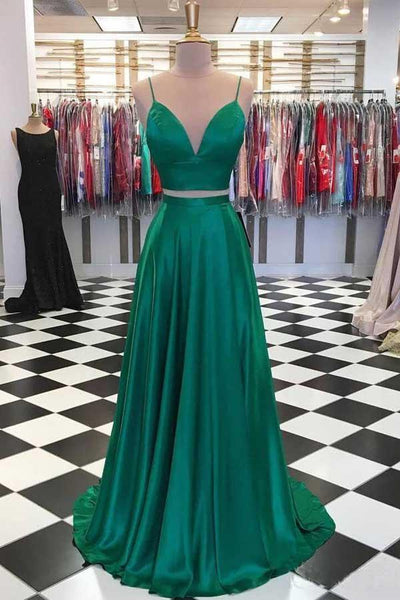 Two Piece Emerald Green Long Prom Dress with Bow PG869 US8 / Custom Color Two Piece Emerald Green Long Prom Dress with Bow PG869 US8 / Custom Color
