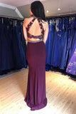 Two Piece Grape Mermaid Open Back Long Prom Dress Evening Dress PG978 - Pgmdress