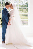 Two Piece Half Sleeves See-Through Wedding Dress with Lace Top WD387 - Pgmdress