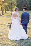 Two Piece Half Sleeves See-Through Wedding Dress with Lace Top WD387 - Pgmdress