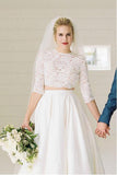Two Piece Half Sleeves See-Through Wedding Dress with Lace Top  WD387