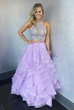 Two Piece Halter Floor-Length Organza Evening Dress with Appliques  PG528