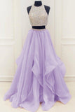 Two Piece High Neck Organza Lilac Prom/Evening Dresses With Beading PG930 - Pgmdress