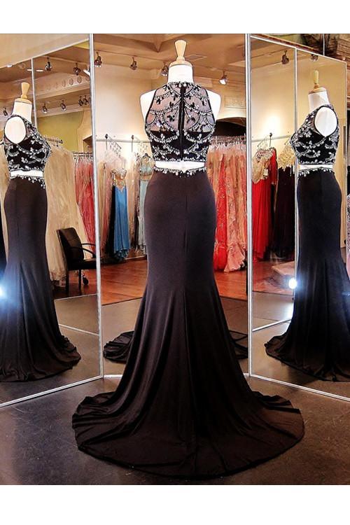 Two Piece Mermaid Black Prom Dresses Evening Dresses With Beading PG290 - Pgmdress