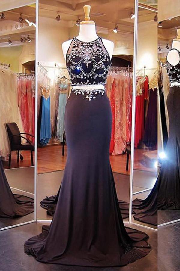 Two Piece Mermaid Black Prom Dresses Evening Dresses With Beading PG290 - Pgmdress
