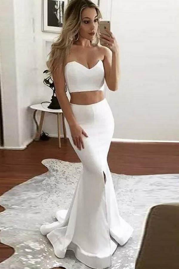 Two Piece Mermaid Sweetheart Sweep Train Ivory Prom Dress with Split PG428 - Pgmdress