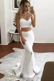 Two Piece Mermaid Sweetheart Sweep Train Ivory Prom Dress with Split PG428