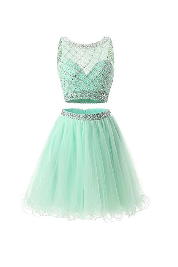 Two Piece Mint Tulle Homecoming Dresses Prom Dresses PG051 - Pgmdress