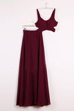 Two Piece Prom Dresses A-line Floor-length Burgundy Chiffon  Prom Dress PM248