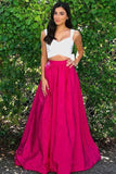 Two Piece Scoop Fuchsia Satin Prom/Formal Dress with Bowknot PG822