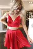 Two Piece Short Prom Dress Red Homecoming Dress with Tie Back PD326 - Pgmdress