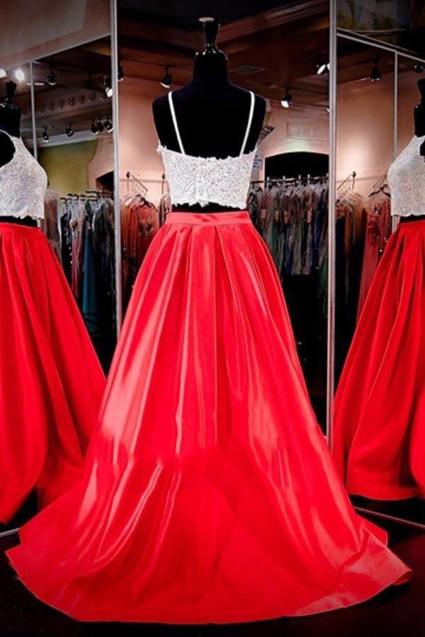 Two-piece Square Neck Red Prom Dresses Evening Dresses PG280 - Pgmdress