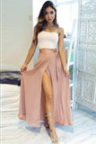 Two Piece Strapless Ankle-Length High Split  Chiffon Prom Dress PG433