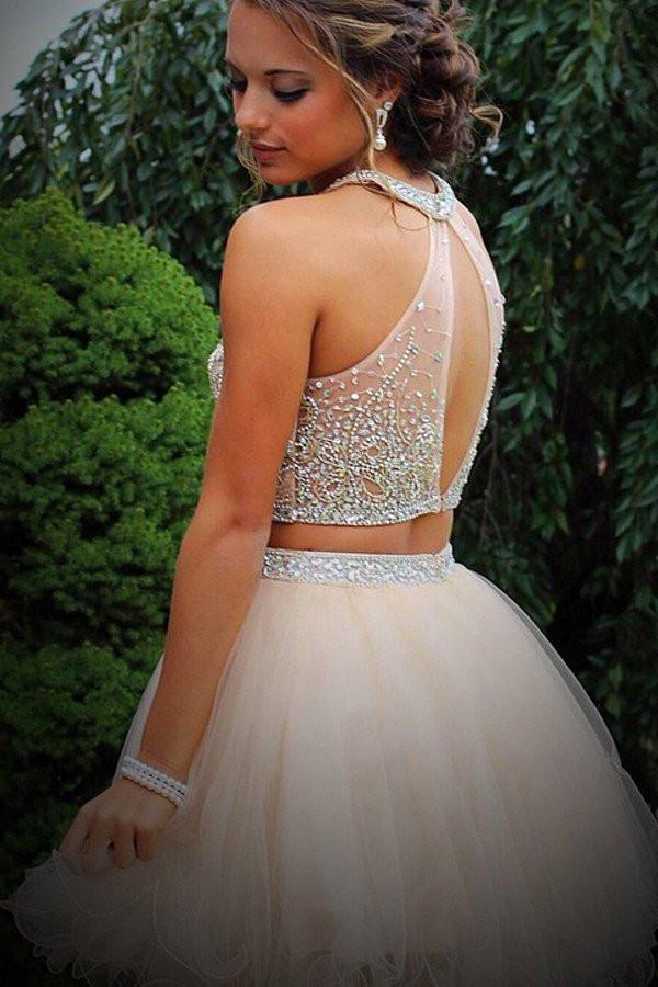 Two Piece Tulle Prom Dresses Homecoming Dresses With Beading PG025 - Pgmdress