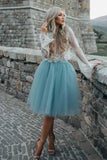 Two Piece Tulle See Through Long Sleeve Lace Homecoming Dress PD208 - Pgmdress