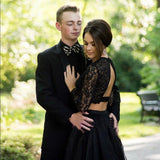 Two Pieces Black A-Line Long Sleeve O-Neck Long Prom Dresses PG912 - Pgmdress