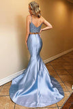 Two Pieces Blue Lace Mermaid Prom Dresses Satin Evening Dresses PSK159 - Pgmdress