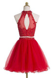 Two pieces Halter Red Sleeveless Homecoming Dress PG021 - Pgmdress