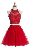 Two pieces Halter Red Sleeveless Homecoming Dress PG021 - Pgmdress