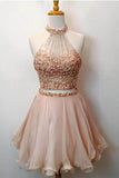 Two Pieces High Neck Beading Short Homecoming Dresses PD105