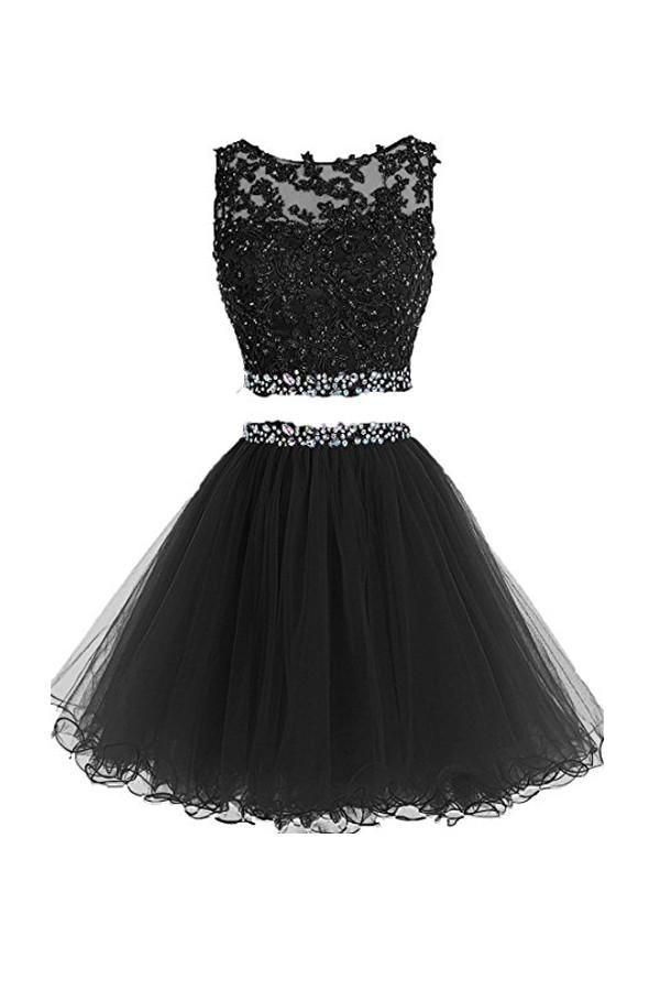 Two Pieces Prom Dresses Applique Short Homecoming Dresses PG036 - Pgmdress