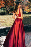 Two Pieces Scoop Sleeveless Burgundy Split Criss Cross Back Prom Dress PG745 - Pgmdress