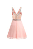 V-neck Beads Chiffon Homecoming Dress Short Prom Dress PG089 - Pgmdress