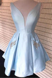V-Neck Burgundy Satin Cute Homecoming Dress with Pockets PD360 - Pgmdress