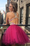 V Neck Embroidery Backless Homecoming Dresses Short Prom Dress PD361 - Pgmdress