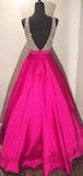 V-neck Floor-length Ball Gown Hot Pink Satin Prom Dress With Beading PG379 - Pgmdress