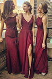 V-Neck Floor-Length Grape Chiffon Bridesmaid Dress wtih Split BD036 - Pgmdress