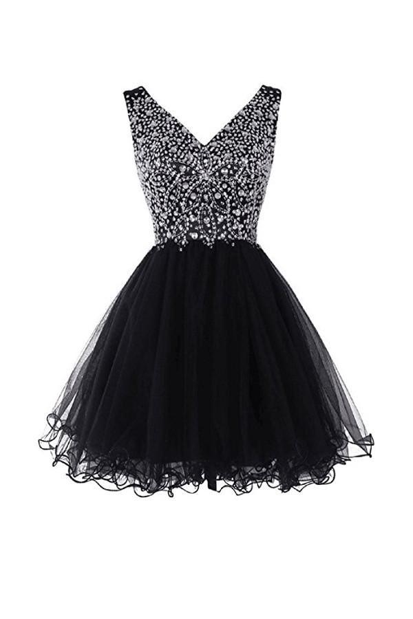 V-Neck Graduation Homecoming Dresses Beaded Tulle PG044 - Pgmdress