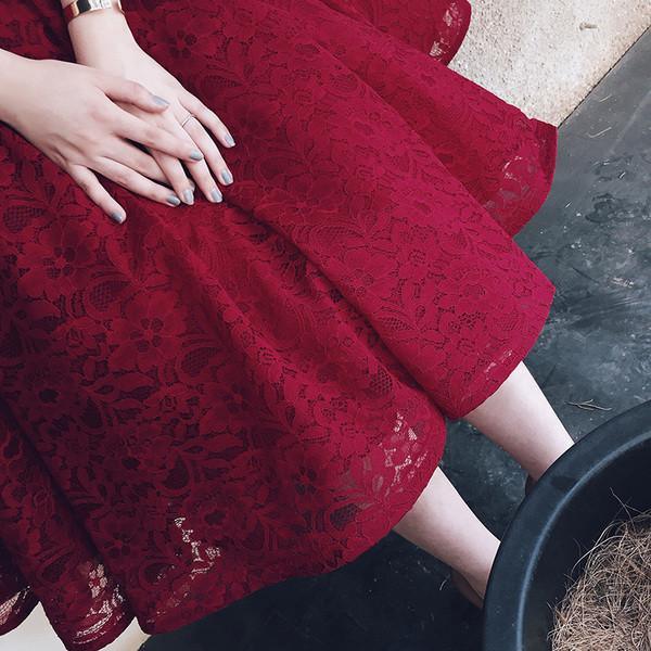 V Neck Half Sleeves Burgundy Lace Homecoming Dress Short Prom Dress –  Pgmdress