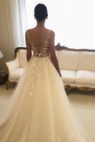 V Neck Lace Wedding Dresses Backless Rustic Wedding Dress WD334 - Pgmdress