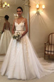 V-Ausschnitt Brautkleider aus Spitze, rückenfrei, rustikales Brautkleid WD334