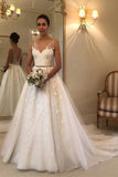 V Neck Lace Wedding Dresses Backless Rustic Wedding Dress WD334 - Pgmdress